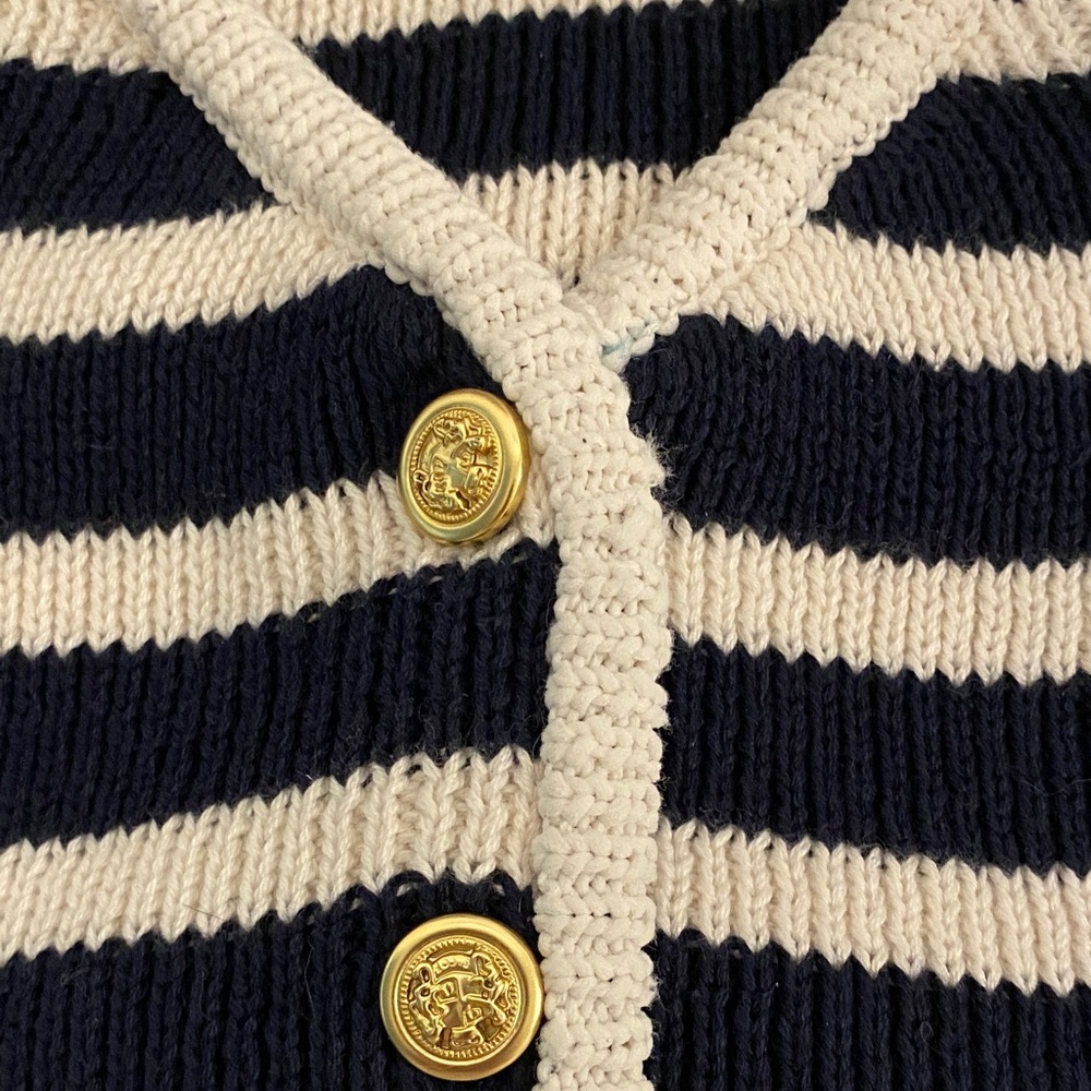 LC Lauren Conrad Navy and White Striped V-Neck Sweater Vest - Picture 3 of 4